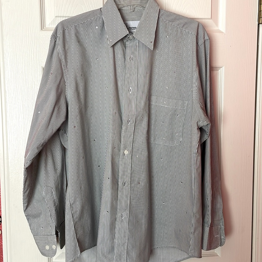 Black and white vertical striped button up with rhinestones